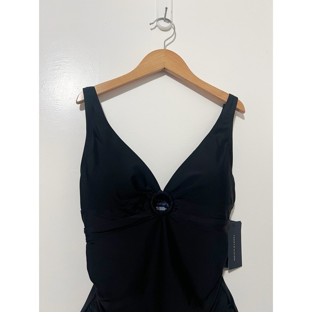 Tommy Hilfiger Womens Black Ring Detail Ruched One Piece Swimsuit Size 4 NEW - Picture 4 of 9